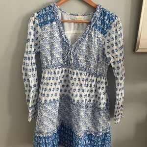 Aspiga Blue and White Long Sleeve Dress, Size Small, 100% Cotton